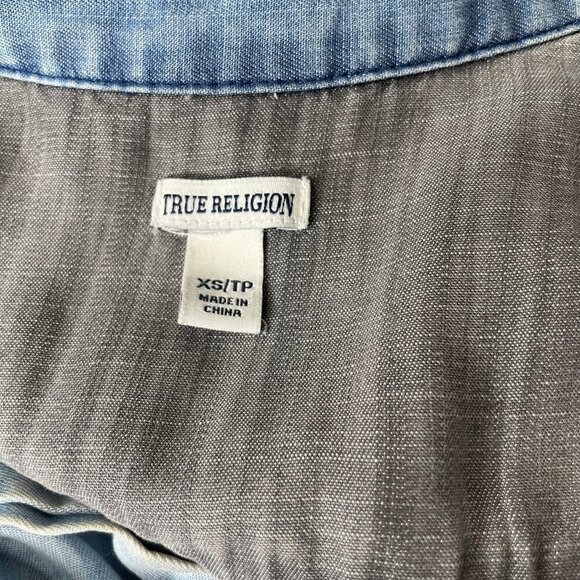 True Religion Womens Sleeveless Bleached Denim Chambray Georgia Dress Blue XS - Picture 8 of 9